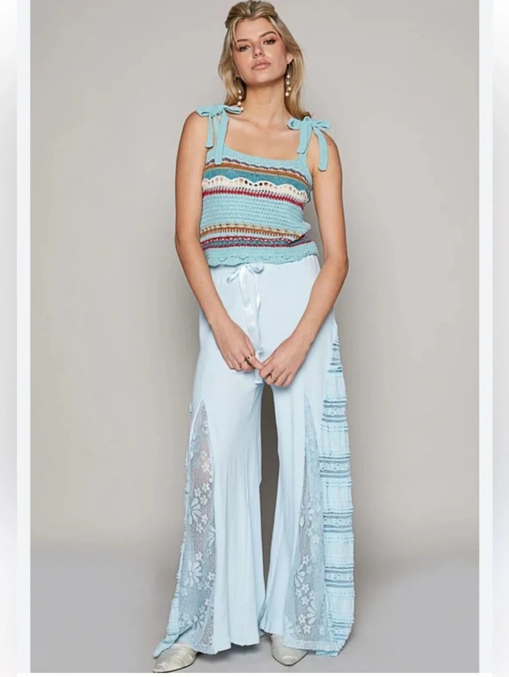 POL Light Blue Wide-Leg Lace Panel Pants Sz S - Picture 2 of 14